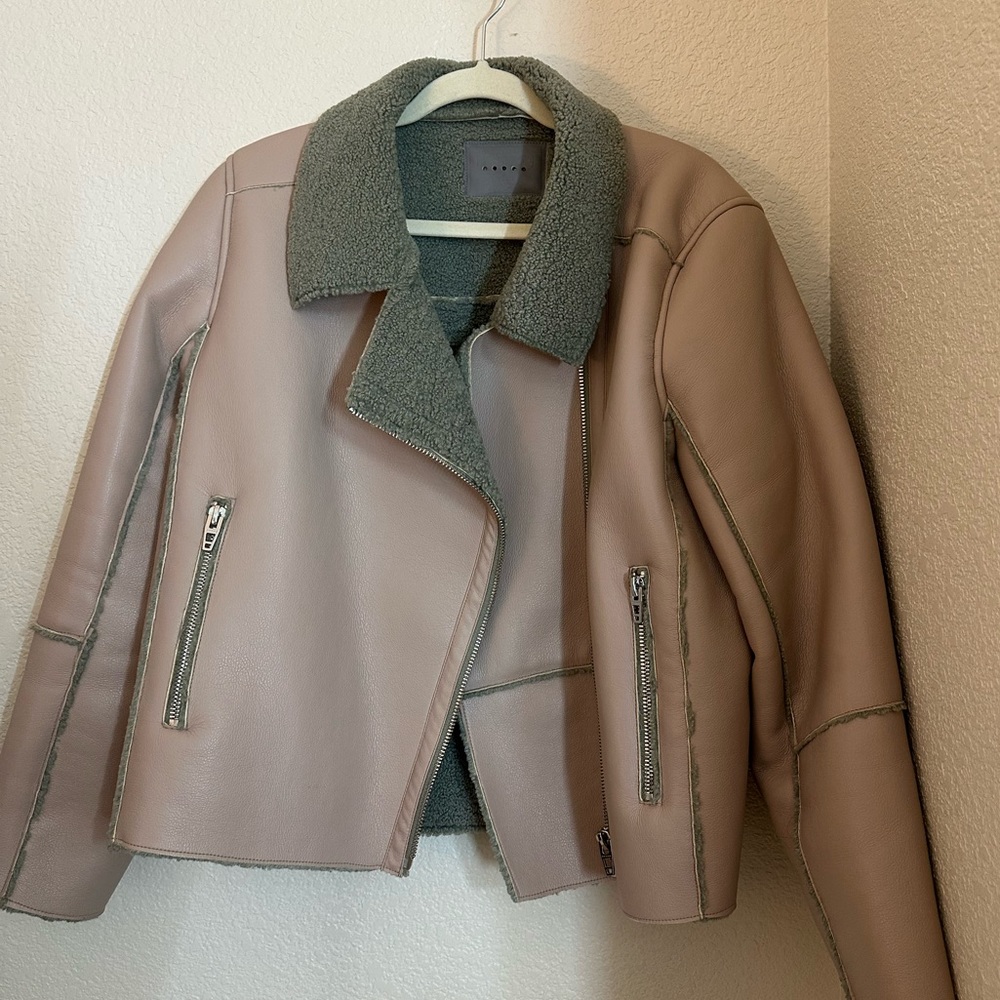 BlankNYC faux leather tan color size xL green faux sterling lining